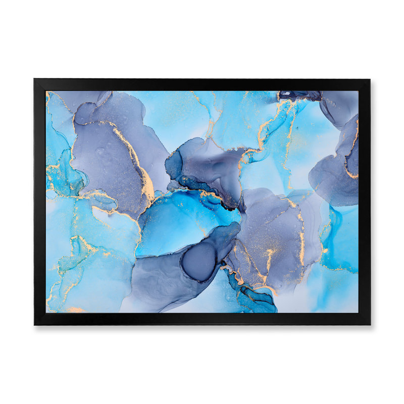 Turquoise et mauve luxueux, art fluide abstrait VII, reproduction sur toile, Cadre photo noir, H 12 po x l 20 po x P 1 po