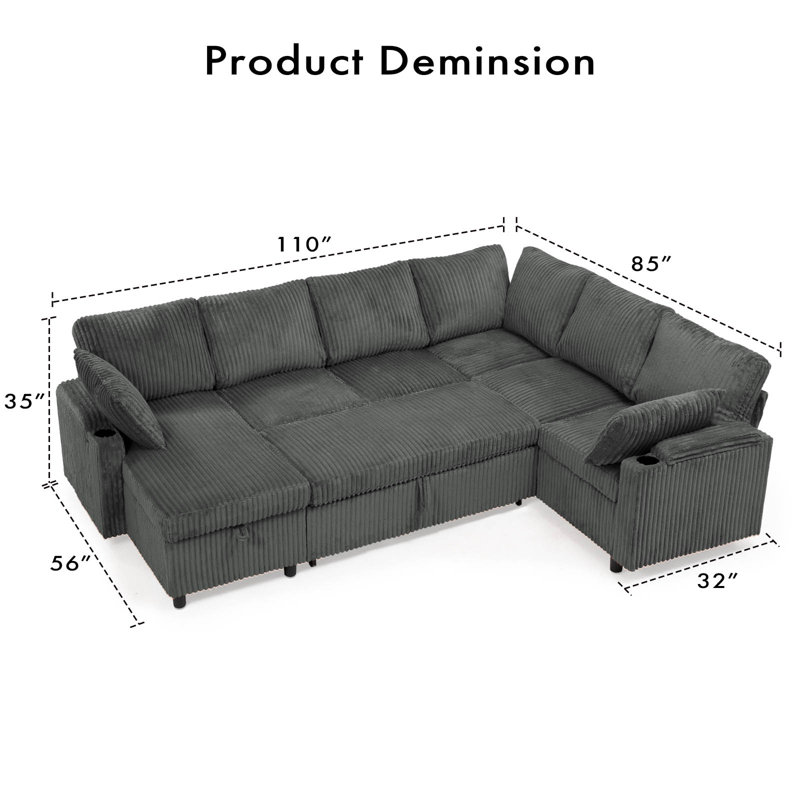 Canapé-lit modulaire Corduroy, Gris