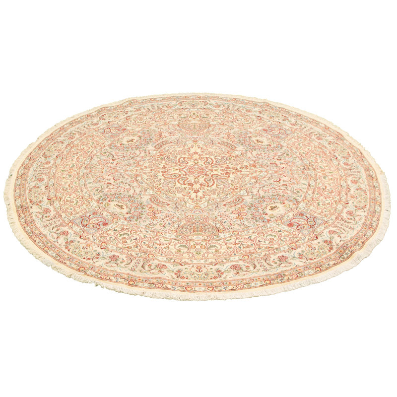 Tapis à main one-of-kind-noué la 2010 crème en laine ronde 8 pi 3 po Radu