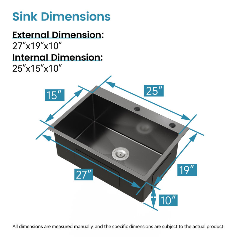 Évier de cuisine encastré à simple cuve en acier inoxydable 27 po x 19 po avec drain standard américain et crochet