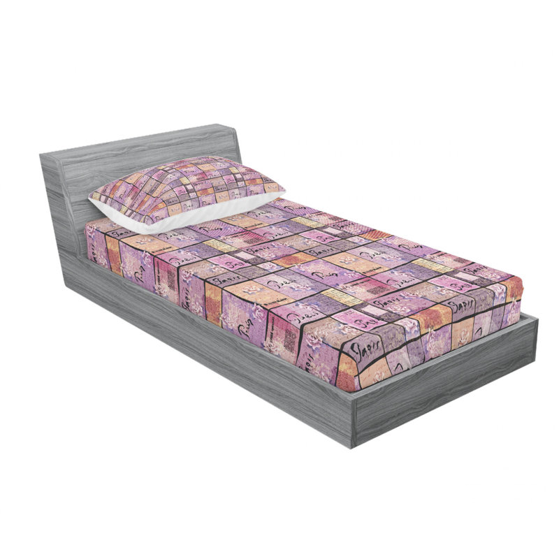 Microfiber Patchwork Sheet Set, Twin Sheet Set with Fitted Sheet