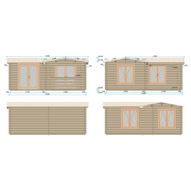 Suzy 44 mm 18 ft x 18 ft Log Cabin