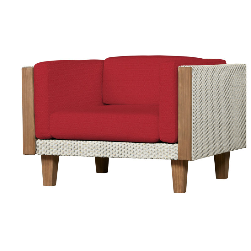 Catalina Outdoor Teak Lounge Chair, Loveboat Saffron, Antique White