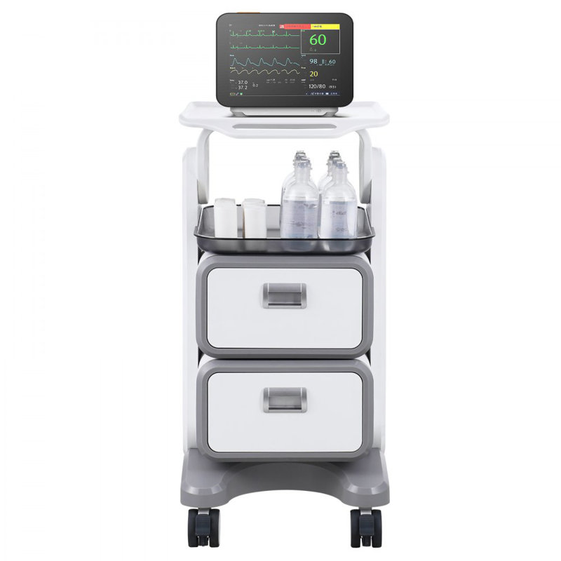 3 Tiers Lab Carts Mobile Medical Cart with 2 Drawers & 1 Top Tray White, Trolley Storage Cart with ABS Material