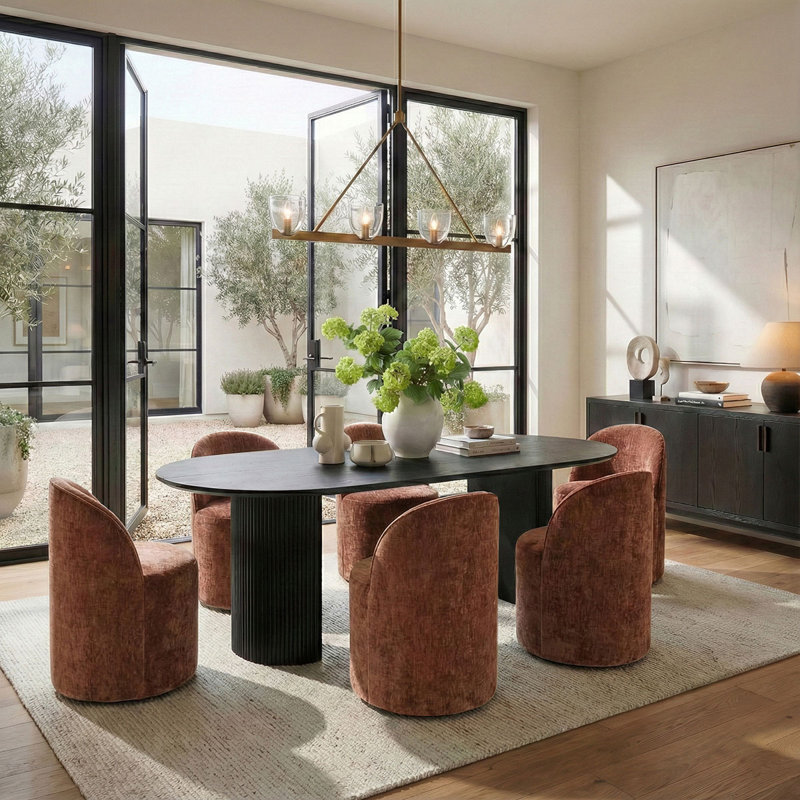  Ensemble de table de salle à manger pour 6 personnes avec table ovale et 6 chaises rembourrées, Rouille, Noir