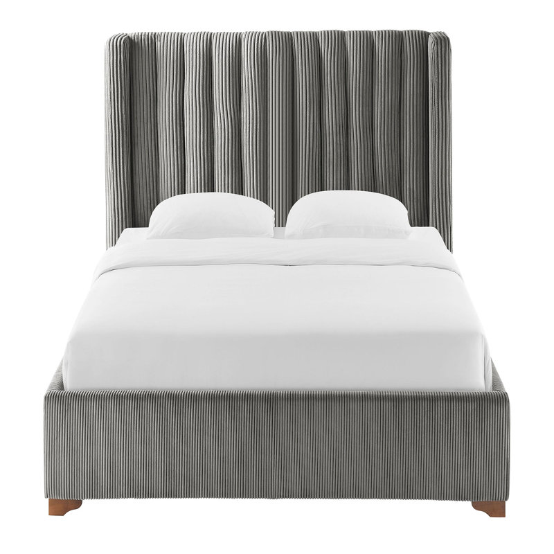 Base de lit rembourrée de conception moderne, Grand lit, Gris foncé