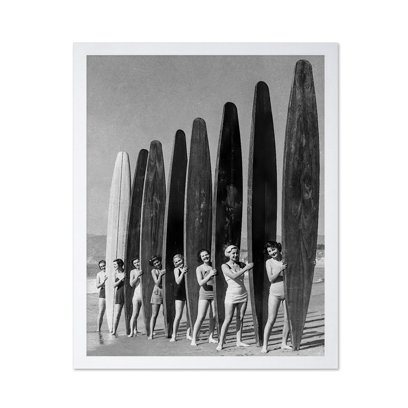 Femmes surfeuses, Affiche, Encadrement blanc, H 16 po x l 20 po