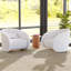 Chaise d'appoint pivotante - 34 po de largeur, revêtement bouclé blanc givré, pivotant à 360 ° avec base en bois massif, chaise de salon moderne