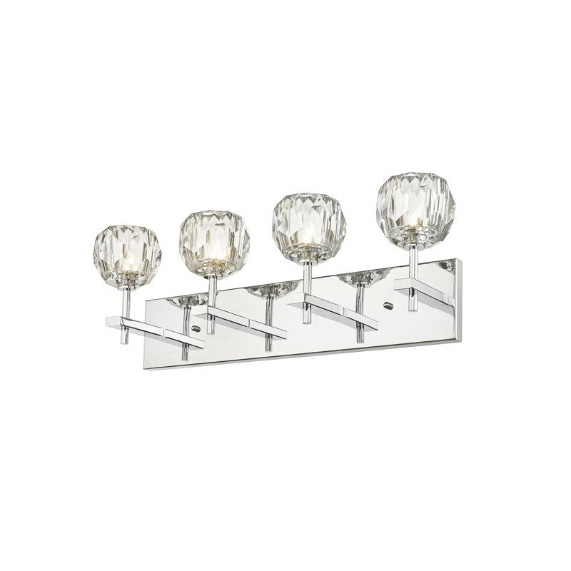 4-Light Chrome Wall Sconce With Clear Crystal Shades, Chrome