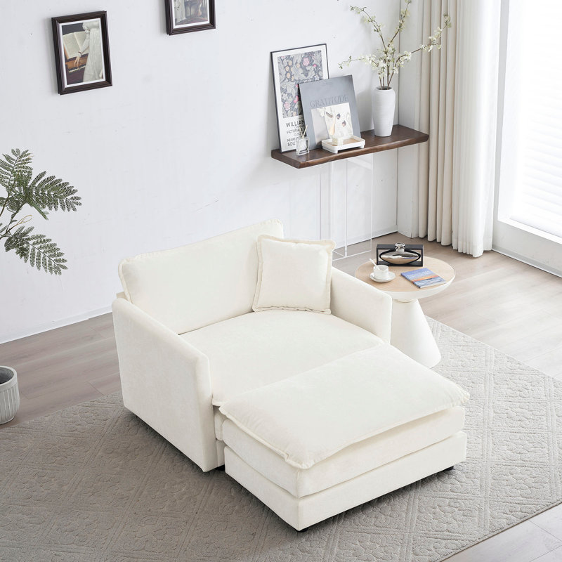 Chaise d'appoint moderne avec repose-pieds, fauteuil club en chenille et fauteuil de lecture