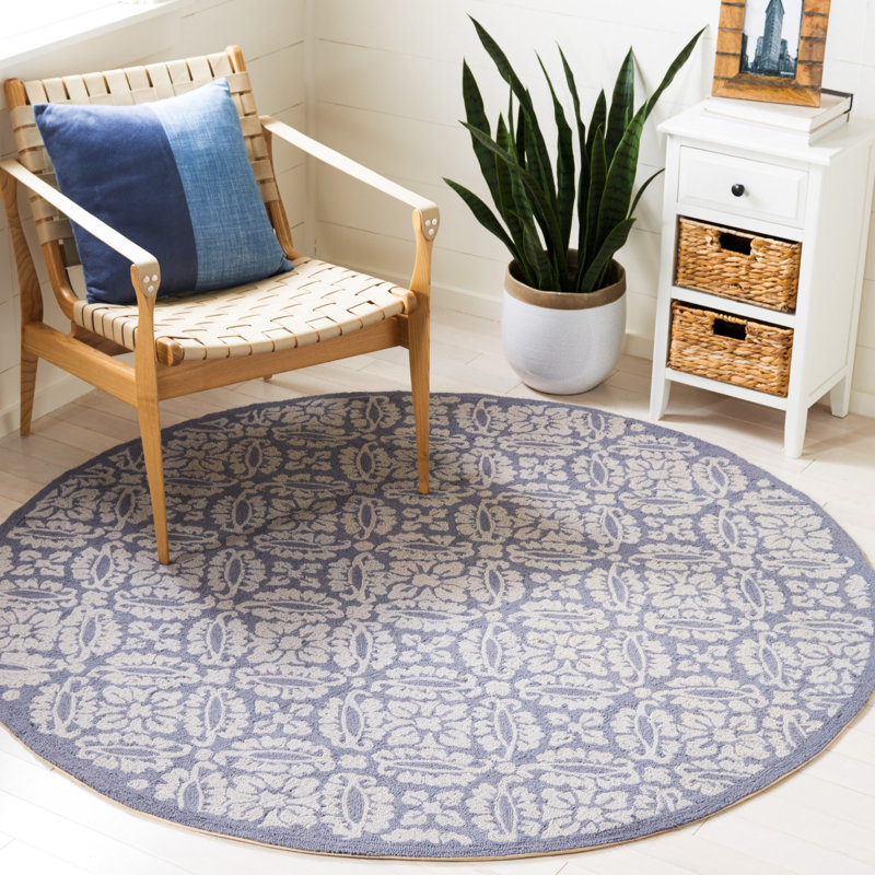 Tapis géométrique en laine crocheté à la main Baytown, Rond 8 pi
