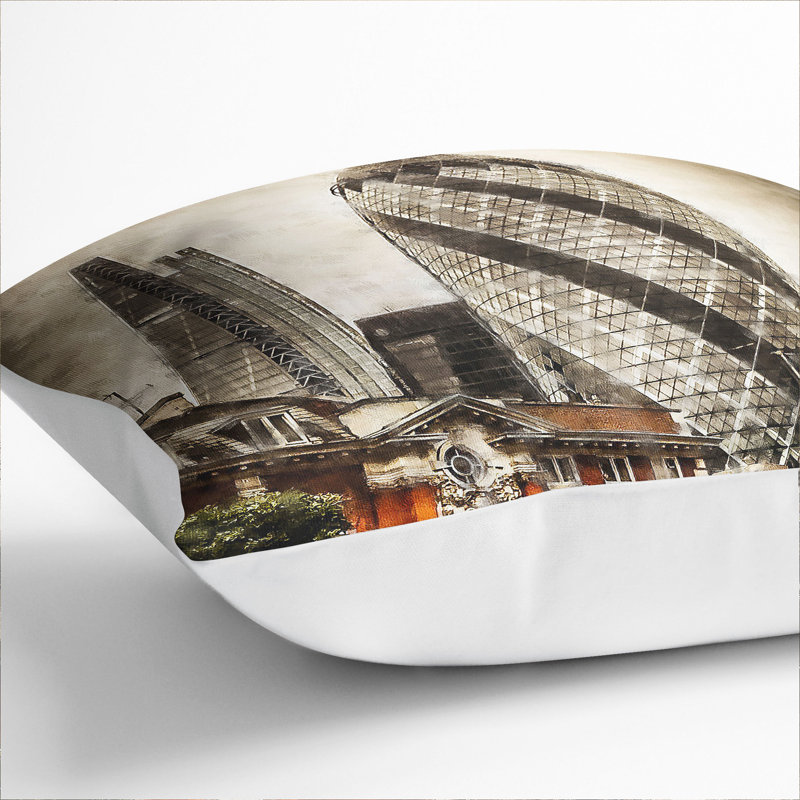 The Gherkin In London Square Throw Cushion, White, 55cm H x 55cm W x 20cm D