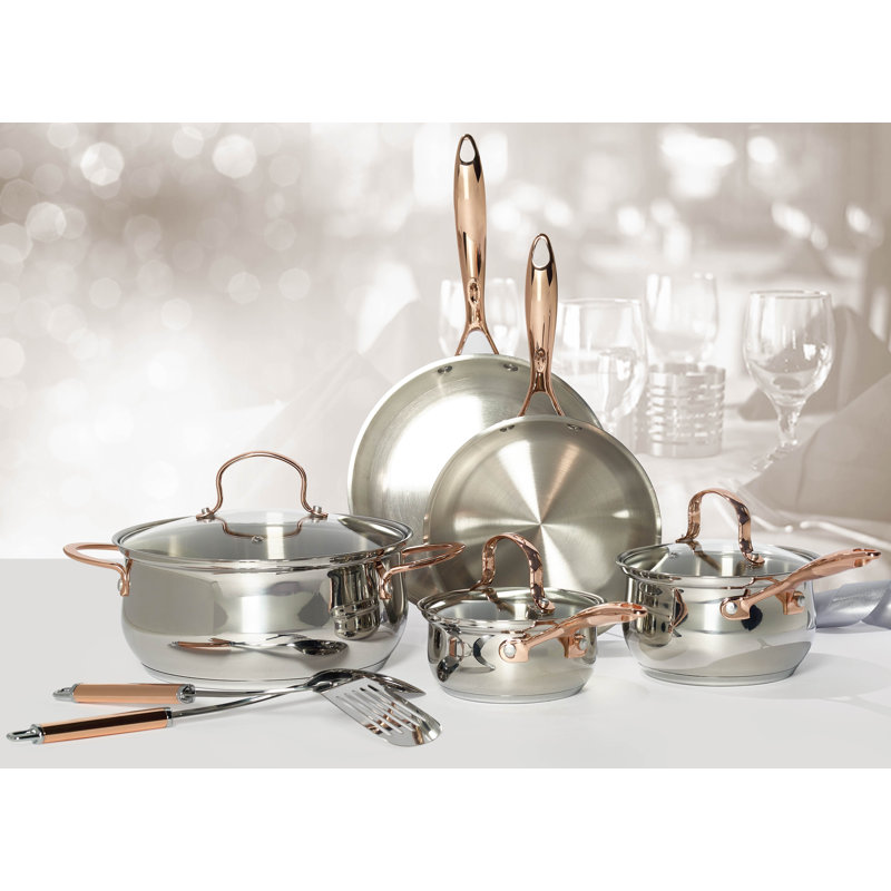 Celebrations 10-Piece Stainless Steel Cookware Set with Copper Accents
