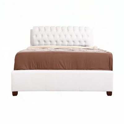 Lit rembourré en polyuréthane avec tête de lit capitonnée, élégant et confortable pour une chambre à coucher moderne