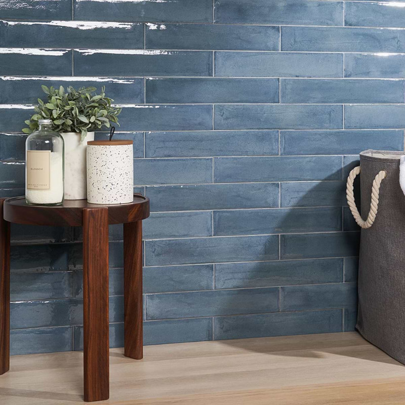 Paint 3x16 Glossy Porcelain Tile, Blu Notte