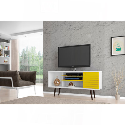 Meuble télé blanc et jaune