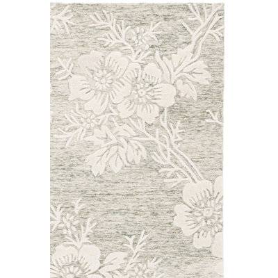 Tapis floral vert / ivoire en laine / coton / viscose touffeté à la main Glamour 151