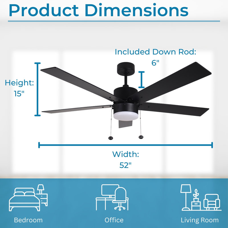 Chaîne à 5 pales avec ventilateur à 5 pales moderne noir mat / noyer 3k, 4k, 5k