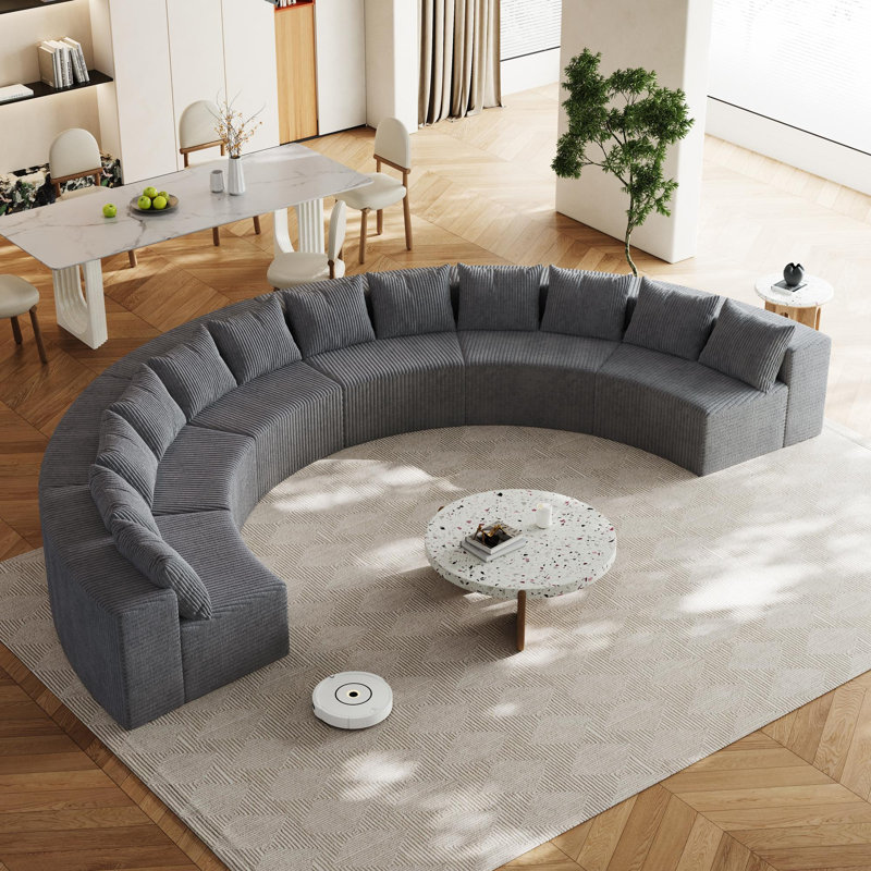 Canapé en mousse Corduroy, H 30,5 po x l 181 po x P 36 po, Velours côtelé gris