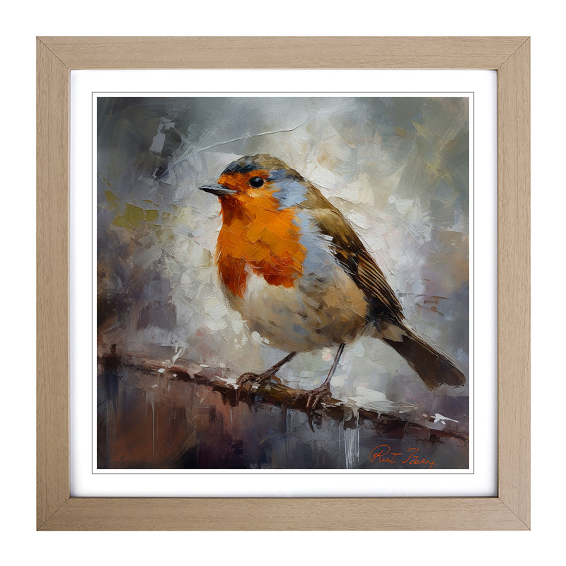 Robin Post-Impressionism No.1 - Single Picture Frame Print on Wood, Walnut