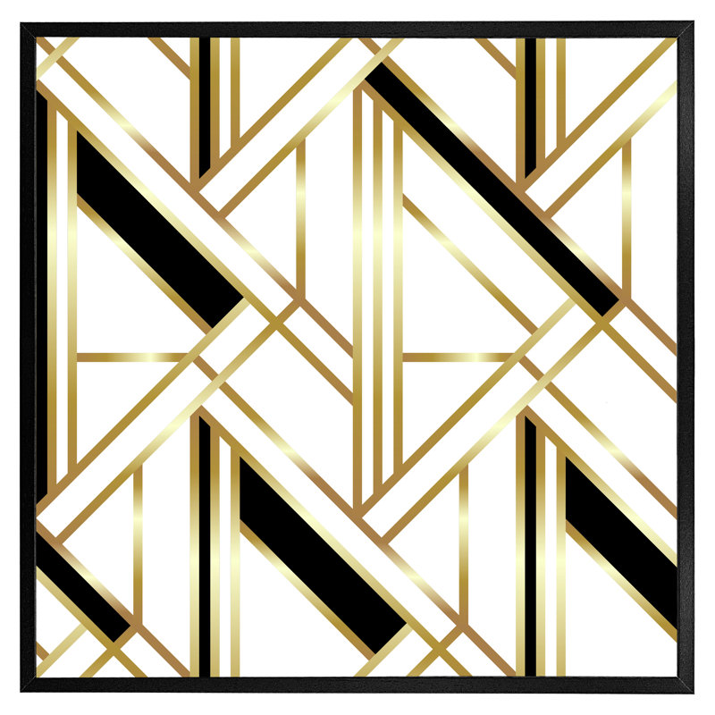Asena Golden Art Deco - Single Picture Frame Print, 41cm H x 41cm W x 4cm D, Black Framed
