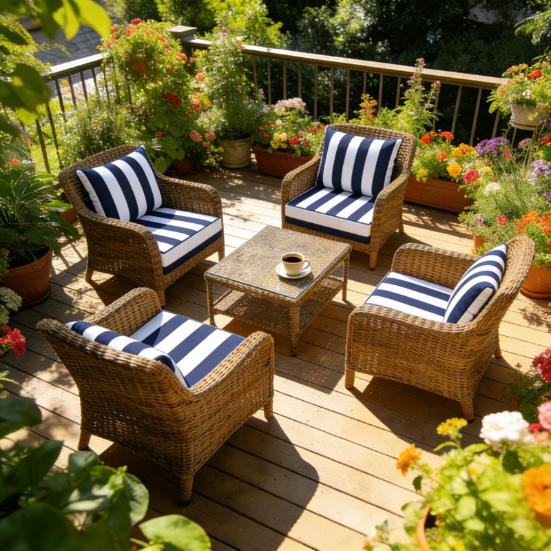 Fade Resistant Outdoor Chair Cushions Set Of 4, 24X28 Deep Seat Patio Cushions, 28D High Resilience Foam Replacement Patio Chair Cushions Set Of 4 With Removable Cover For Sofa, Adirondack Chair, Sectional,Blue Cabana Stripe