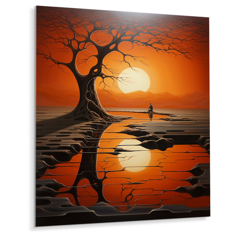 «Bizare Tangerine River Tranquility I» sur métal, H 32 po x l 24 po