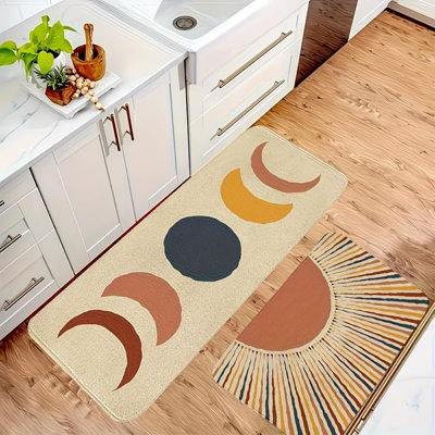 Boho Kitchen Rug Mat Sets Of 2 Non Slip Washable Abstract Sun Moon Boho Kitchen Mats For Floor 2 Piece Mid Century Country Farmhouse Kitchen Rugs Set Home Decor