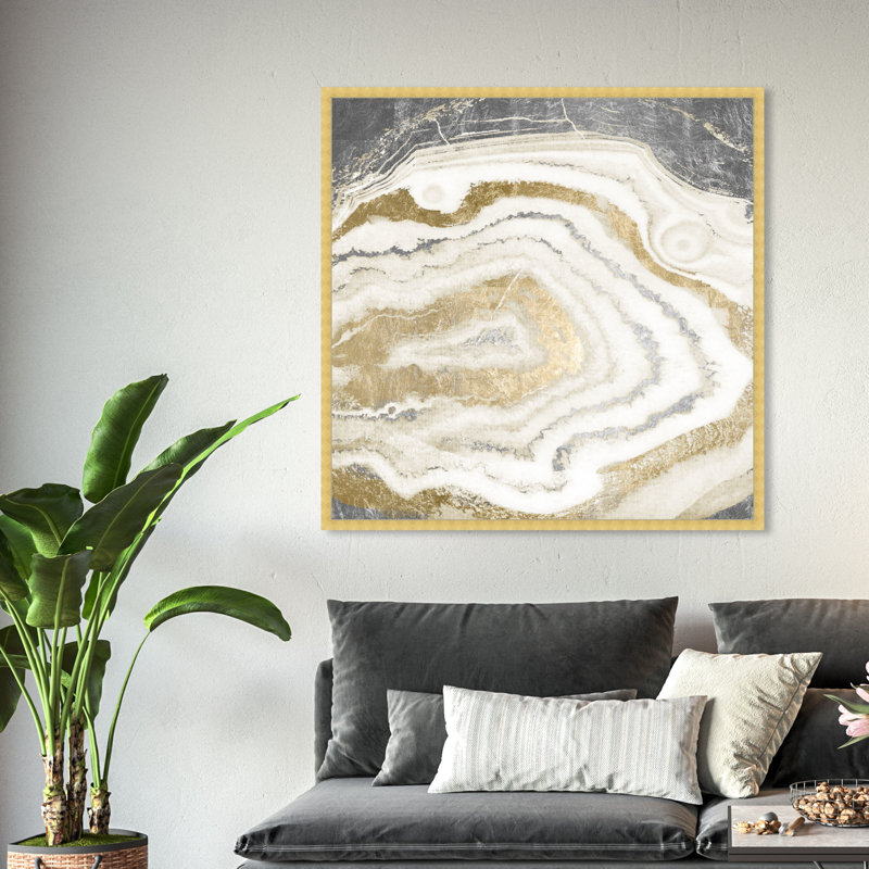 «Gold and Grey Abstract Geode» par Oliver Gal - reproduction, Cadre doré, H 42 po x l 42 po