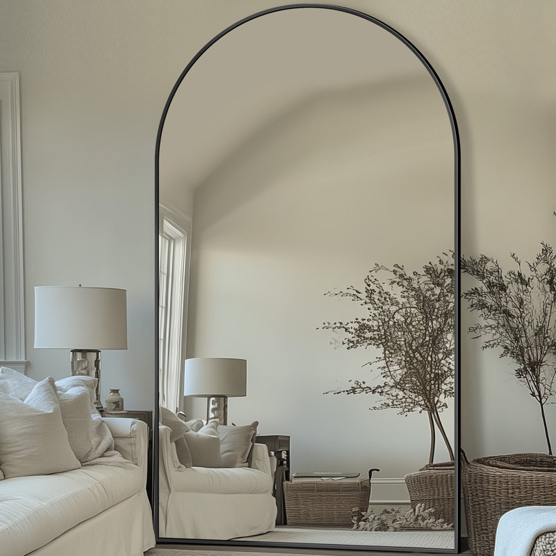Miroir surdimensionné arqué en métal surdimensionné, Noir, 76 po x 44 po