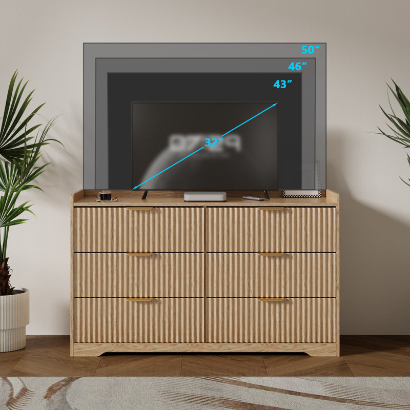 Modern Wide Drawer Wood Dresser, Heavy Duty Storage Chest, Clothing Organizer with Anti-Tip Safety for Bedroom Nursery Furniture