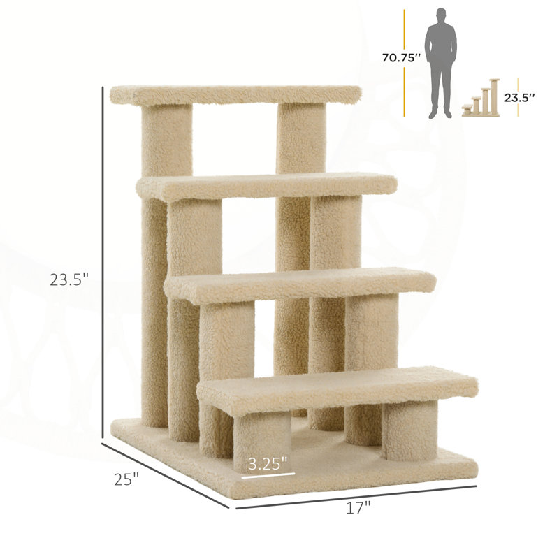 Multi-Level Carpeted Cat Tree with Scratching Posts and Pet Stairs for Climbing, Playing, and Resting.