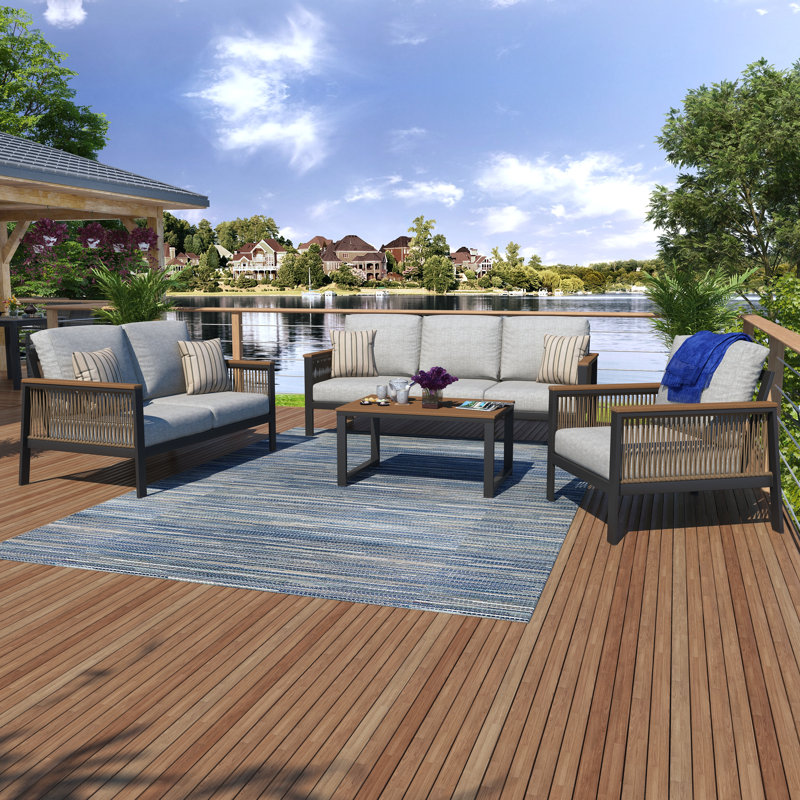 Townsend 4 Piece Sunbrella® Sofa Seating Group with Cushions, Canvas Granite