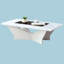 Table basse contemporaine avec verre trempé blanc et base géométrique ultrabrillante, poids de 65 lb, dessus de 23,35 po de profondeur et 47,04
