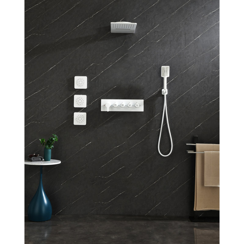 Spa de douche blanc pour le corps en ABS blanc avec installation dissimulée, 3 jets carrés, jet de 5,17 po Largeur,