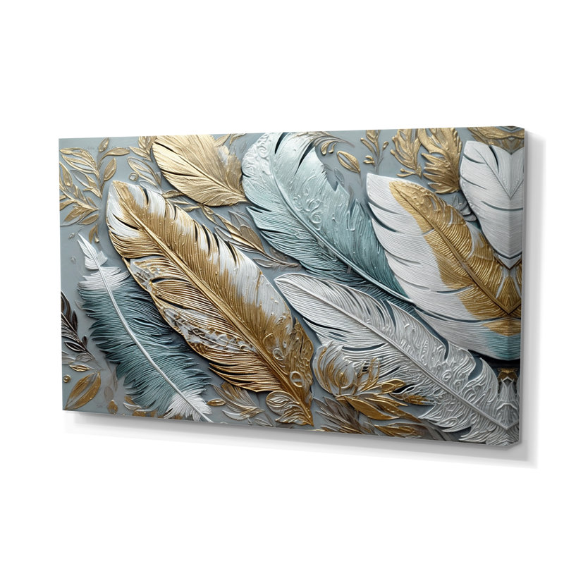 Gold Gilded Feathers V - Glam Feather Wall Art