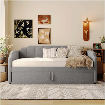 Upholstered Daybed With Pop-Up Trundle  USB Charging Ports
