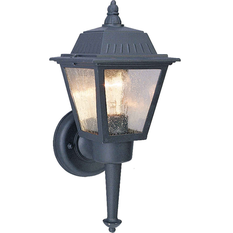 Lanterne murale d'extérieur 1 lumière en fonte d'aluminium noire avec verre grainé transparent