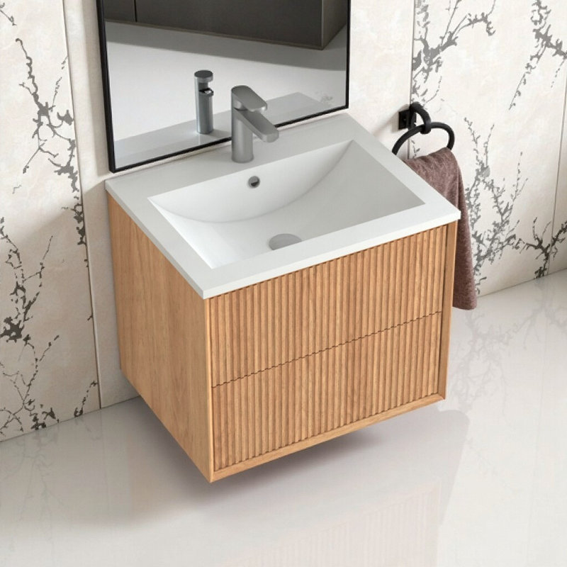 Ensemble de meuble-lavabo flottant avec tiroirs et lavabo intégré - Conception murale peu encombrante, installation facile