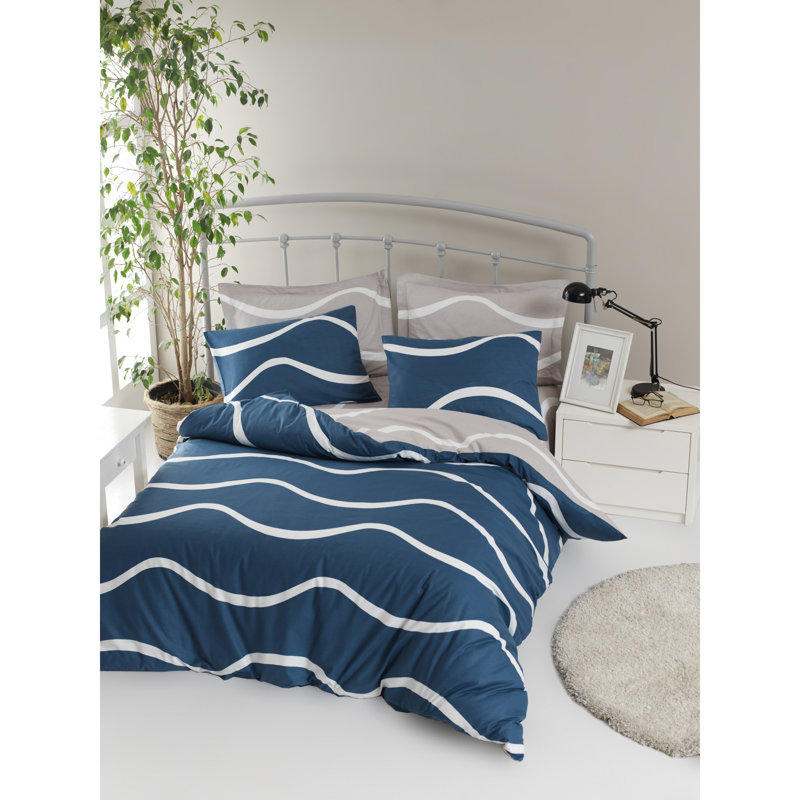 Ensemble de housse de couette 100% coton bleu Ellaclaire, Housse de couette double + 2 taies d'oreiller 24 p, Bleu