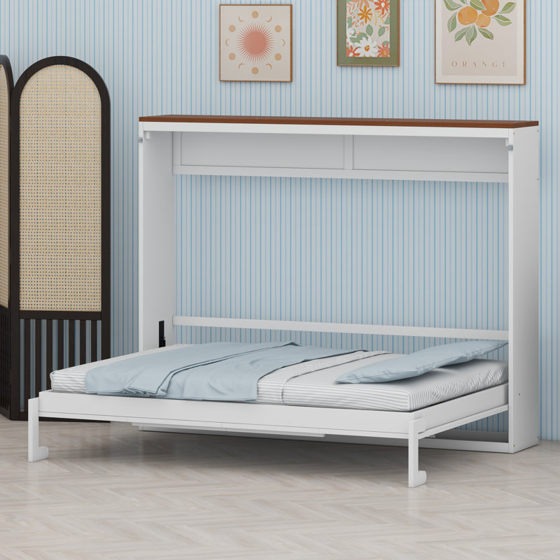 Lit escamotable mural peu encombrant avec ports de charge USB intégrés, Blanc