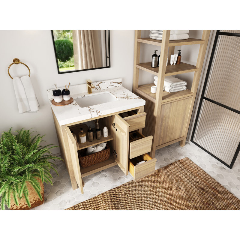 Chêne blanc Elizabeth X P 22 po De meuble-lavabo central D Calacatta Poanazzo Quartz, Marbre de Carrare