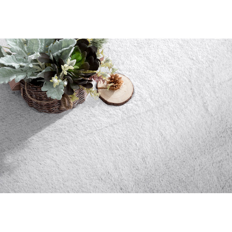Tapis gris à fourrure en fausse collection de lapins, Rectangle 5 pi x 7 pi