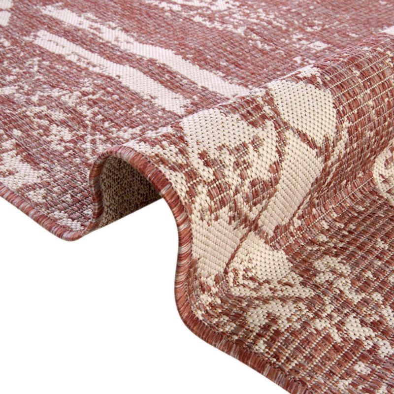 Tapis intérieur / extérieur rouge rouille en polypropylène tissé à la machine Loreen, Tapis de couloir 2 pi x 6 pi