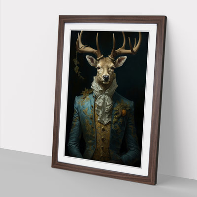 Stag Baroque - Single Picture Frame Print on Wood