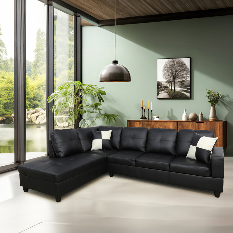 Canapé modulaire en cuir 2 pièces Bakos, Accoudoir à gauche (vu de face), Similicuir noir
