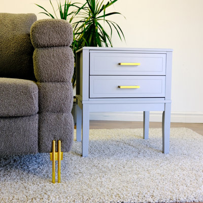 2 Drawer Side Table With Charging Station, Mid-century Modern Nightstand, 2 Usb Ports, 2 Outlets, Grey