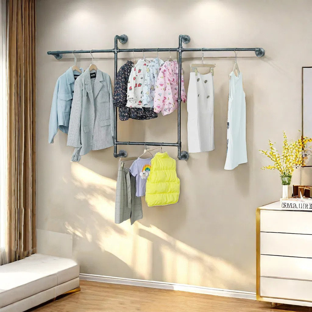 Williston Metal Industrial Pipe Clothing Rack, Wall Mounted