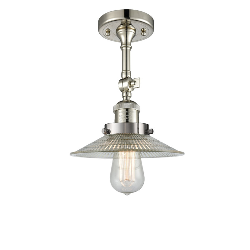 Miramontes Glass Semi Flush Mount, Polished Nickel, 2"H x 9"W, Clear Holophane
