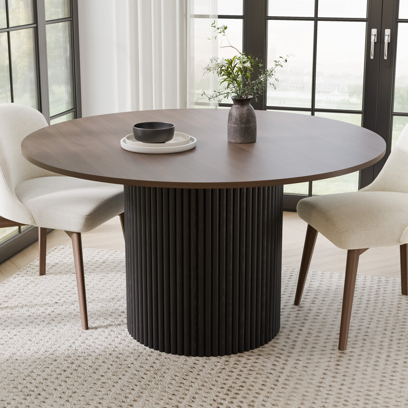 Soild Dining Table Round Kitchen Table, Brown Wood, 30"H x 52"L x 52"W